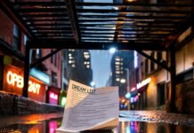 Inspiring Personal Stories That Will Motivate You to Chase Your Dreams Rainy NYC fire escape puddle reflecting neon dream list.