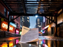 Inspiring Personal Stories That Will Motivate You to Chase Your Dreams Rainy NYC fire escape puddle reflecting neon dream list.