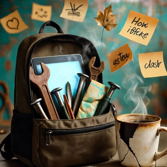 Backpack chaos with tools and ideas. Backpack chaos with tools and ideas.