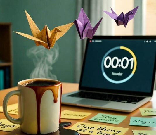 Study Techniques for Improving Focus and Efficiency Spilled coffee, frozen timer, floating cranes.