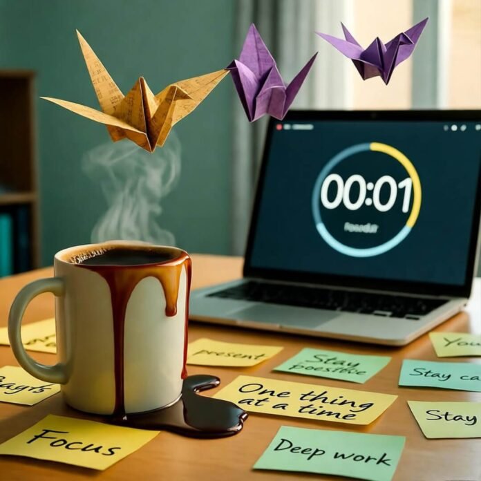 Spilled coffee, frozen timer, floating cranes. Spilled coffee, frozen timer, floating cranes.