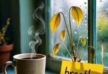 How to Boost Your Mental Wellness: Simple Practices for Everyday Life Steamy mug, wilting plant, "breathe damn it."