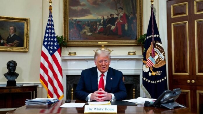 President Donald Trump delivers remarks fromthe Oval Office of the White House on Monday, November 17, in Washington