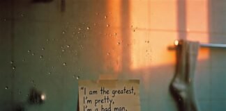 The Best Motivational Sports Quotes to Elevate Your Daily Routine Foggy mirror with Ali quote and coffee