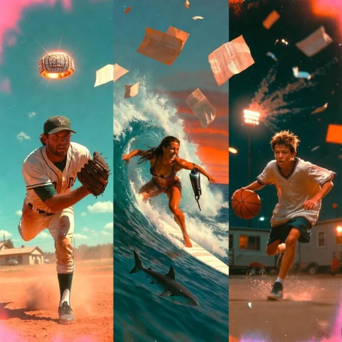 Underdog athletes rising, rejection turning to confetti.